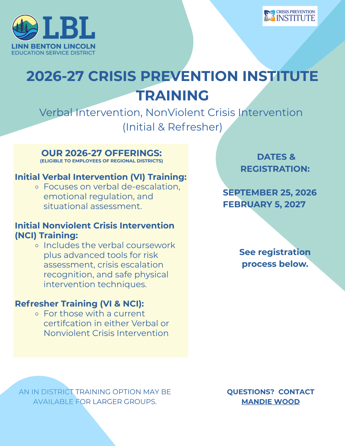 2026-27 FALL Crisis Prevention Institute (CPI) Training