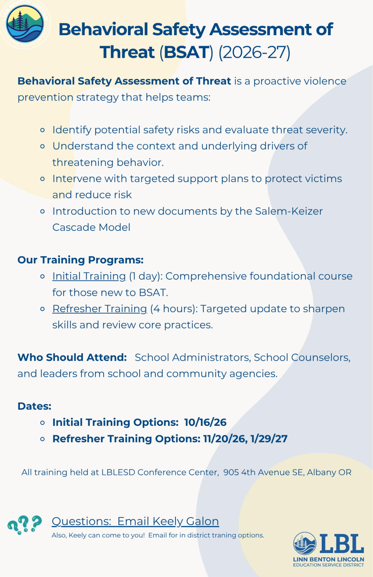 Initial Behavioral Safety Assessment of Threat (BSAT) Training (Fall 2026)